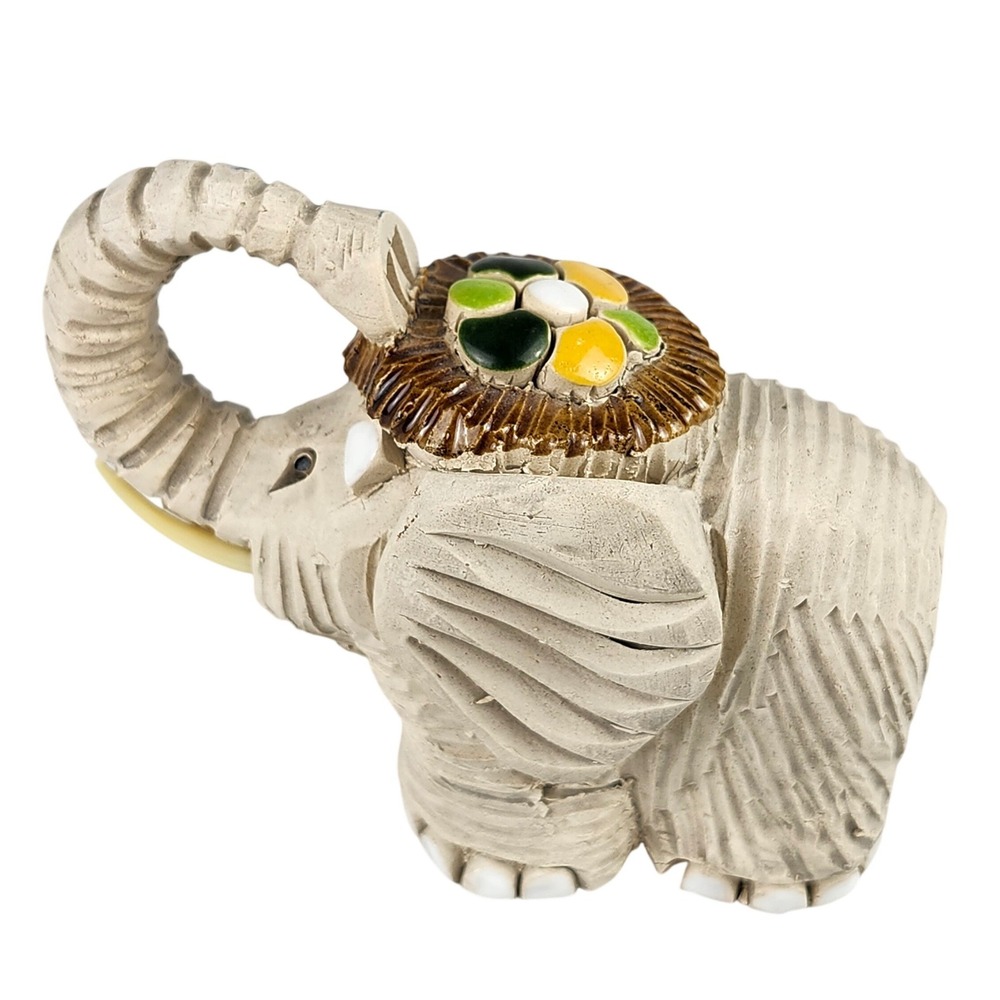VTG Handmade Artesania Rinconada Elephant Figurine Lucky Trunk Up Uruguay Enamel
